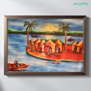 Village on river Oil on canvas 36 by 30 inches