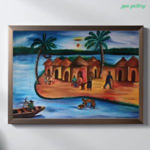 Village on river - Oil on canvas - 36 by 30 inches